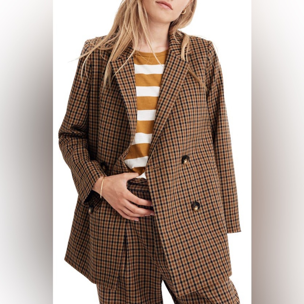Madewell Plaid Caldwell Double Breasted Blazer